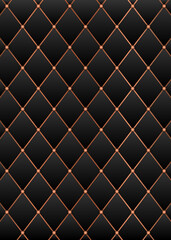Luxurious background of black leather, upholstery with gold buttons