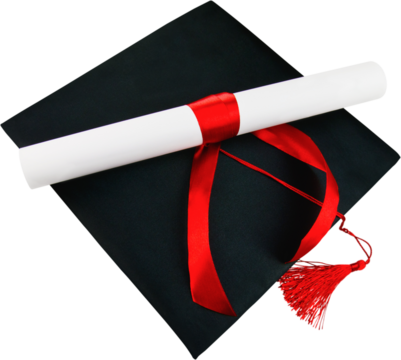 Black Graduation Cap with Degree Isolated on White Background.