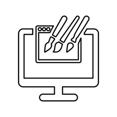 Website, design, desktop outline icon. Line art sketch.