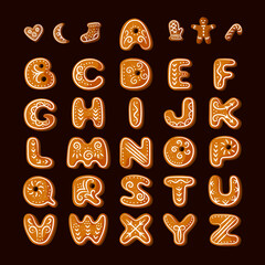 Christmas gingerbread cookies in the form of letters of the alphabet