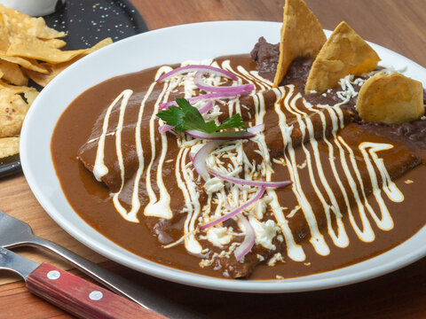 Mexican Food Enchiladas With Mole