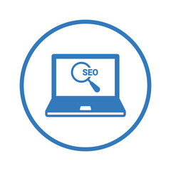 WWW, seo, laptop icon. Blue vector sketch.