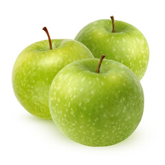 Three green apple isolated on a white background. A bunch of whole fruits.