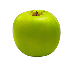 Green apple on a white background with a stroke. Realistic illustration