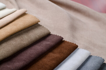 Light Set Sail Champagne and brown colors velour textile samples.