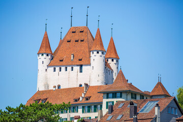 Obraz premium medieval castle on the hilltop, Thun Switzerland