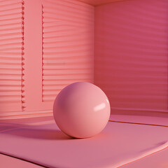 pastel colored sphere in a pink room