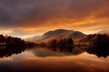 Fototapeta na wymiar Autumn sunset over the lakes.