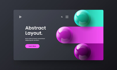 Trendy 3D balls front page template. Amazing company identity vector design illustration.