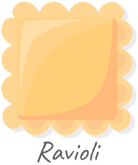 Italian national cuisine. Design for store ad, restaurant menu, dinner logo. isolated on white background. Pasta, italian traditional dish. Square shape dough with filling. Ravioli or macaroni