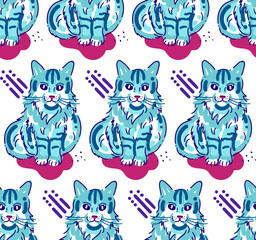 Seamless vector pattern made of cute line art cats