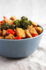 Homemade One-Pan Chicken And Broccoli Stir-Fry in a Bowl, side view.