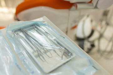 Dentist's instruments with shallow depth of field.