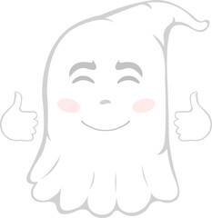 Vector illustration of a cartoon ghost with a happy expression and his hands with thumbs up