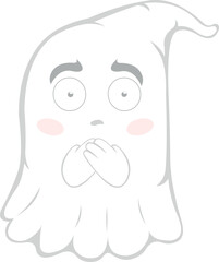 vector illustration of a cartoon ghost covering his mouth with his hands