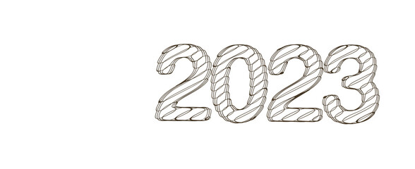 year 2023. 3D illustration numbers isolated white background