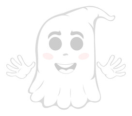 Vector illustration of a cartoon ghost with a happy expression and waving with his hands
