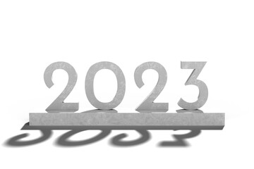 Numbers 2023 made of stone on podium. Concept new year. 3d illustration.