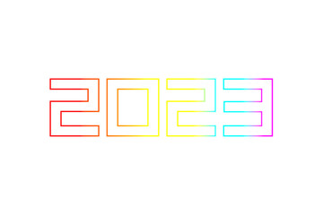 Rainbow numbers 2023. Minimal invitation flyer, greeting postcard. Happy new year card with rainbow retro font.