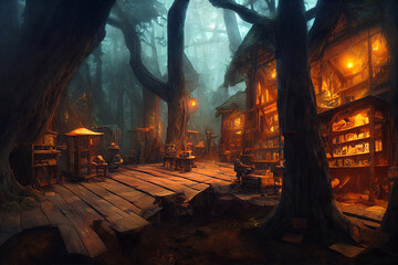 Fantasy Goblin Forest Marketplace Concept Art