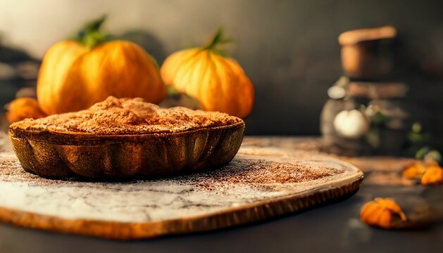 Naklejka Closeup of cake in background of pumpkins