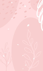 Organic abstract background. Foliage and plant elements in trendy minimal design. Soft pink.