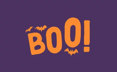 Fotobehang Boo! exclamation lettering. Halloween quote funny design with bats. © Matias