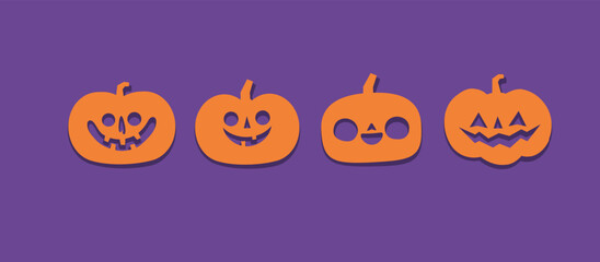 Halloween carved pumpkins. Jack O lantern flat icons.