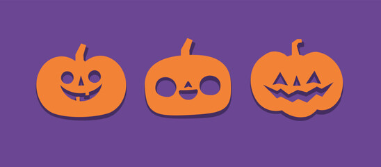 Halloween carved pumpkins. Jack O lantern flat icons.