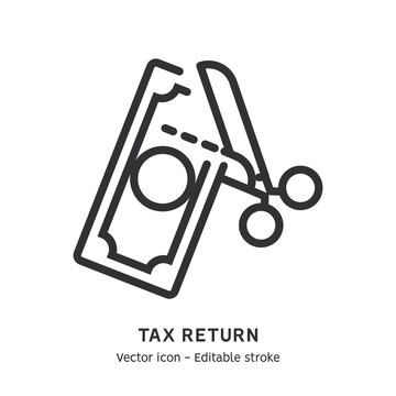 Tax Deduction Line Icon. Concept Of Tax Return, Optimization, Duty, Financial Accounting. Flat Outline Icon. Editable Stroke