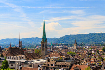 Fototapeta na wymiar Aerial view of the old town of Zurich, Switzerland