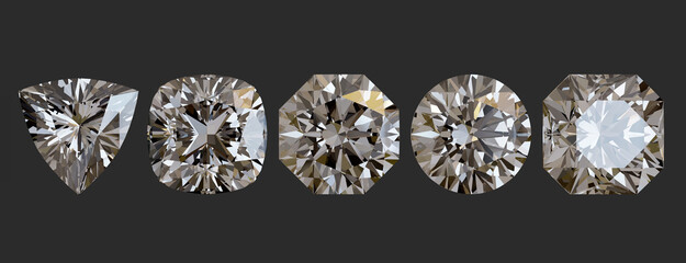 close up 5 diamonds cut 3d render photo - obrazy, fototapety, plakaty