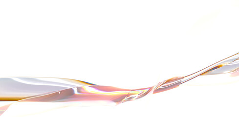 3d render abstract background in nature landscape. Transparent glossy glass ribbon