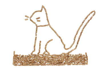 Collage of a cat sitting on the littex box made of wooden pellets