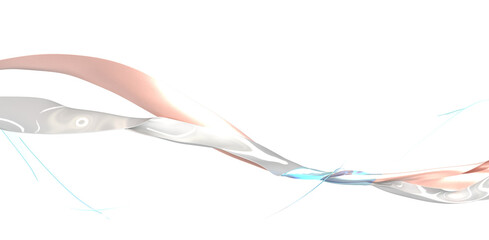 Abstract 3d render. Glass ribbon on water. Holographic shape in motion. Iridescent gradient digital art for banner background, wallpaper.