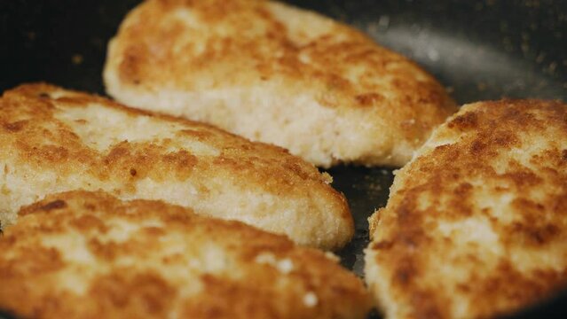 Homemade meatballs are fried in a pan. Close-up. Food.