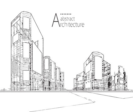Abstract Architecture Building Line Drawing.