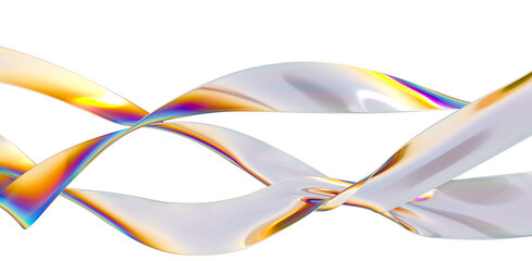 Fototapeta premium Abstract 3d render. Glass ribbon on water. Holographic shape in motion. Iridescent digital art for banner background, wallpaper. Transparent