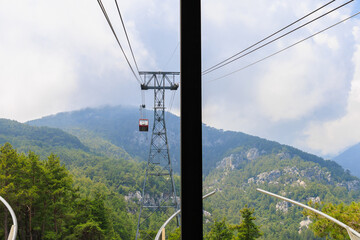 Cabin of the cable car lift to Mount