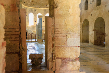 Interior in the church of St. Nicholas, Demre, Turkey. Background of an antique temple or backdrop of an ancient church