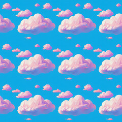 Tillable seamless wrapping paper pattern, soft low poly style clouds on a blue sky