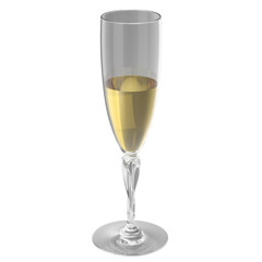 3d rendering illustration of champagne in a flute glass