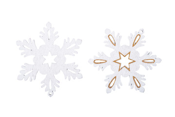 Toy snowflakes on a white isolated background