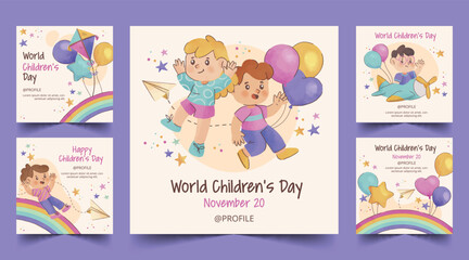 watercolor world children s day banners collection vector design illustration