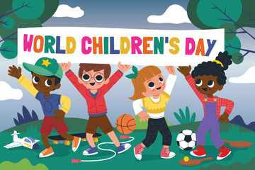 Obraz na płótnie Canvas flat world children s day background vector design illustration