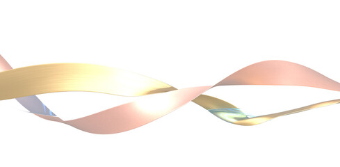 Abstract background in sunnrise nature landscape. Transparent glossy glass ribbon on ocean. Holographic curved wave in motion.