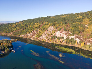 Aerial Autumn view of Pancharevo lake, Bulgaria