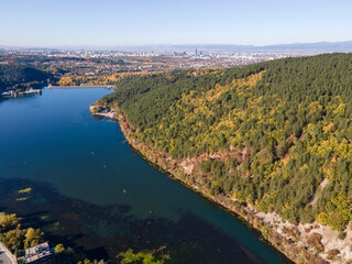 Aerial Autumn view of Pancharevo lake, Bulgaria