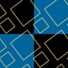 Abstract seamless pattern of arranged diagonally overlapping squares outline of beige tones on background of blue,black checkered squares.For fashion fabrics,clothes,home decor,card,templates,print