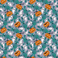 Halloween cartoon evil rabbit seamless toys doodle pattern for wrapping paper and fabrics and linens